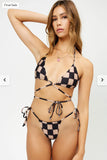 3 PIECE ALO X FRANKIES BIKINIS Bash Top + Haven&Tia Bottoms set in Black Checker