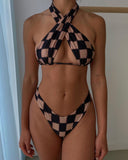 3 PIECE ALO X FRANKIES BIKINIS Bash Top + Haven&Tia Bottoms set in Black Checker