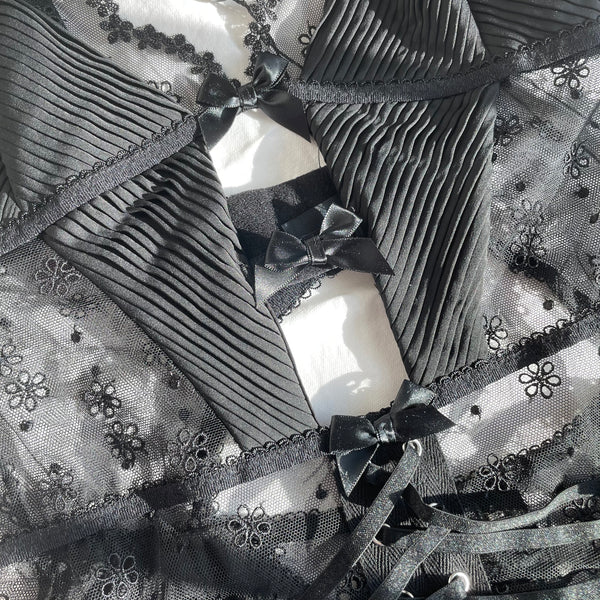 For Love and Lemons / black Dahlia Pleated corset garter Slip Dress  lingerie XXS
